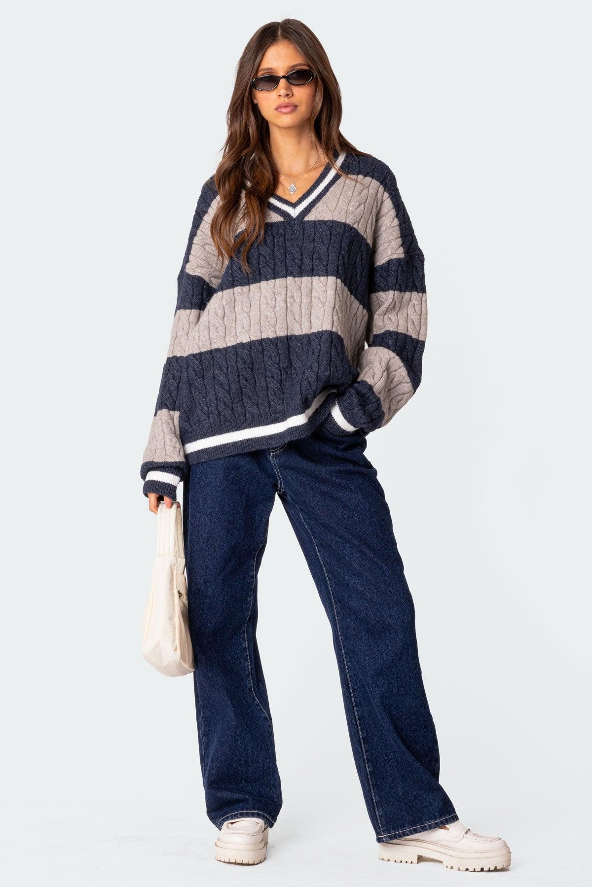 Romie V Neck Cable Knit Sweater Product Image