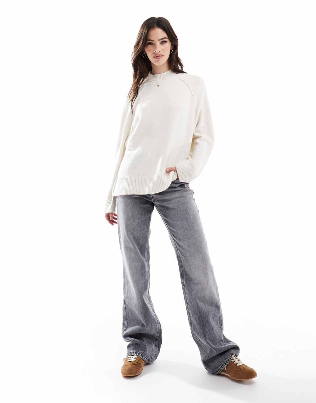 Stradivarius seam detail semi high neck sweater in ecru Product Image