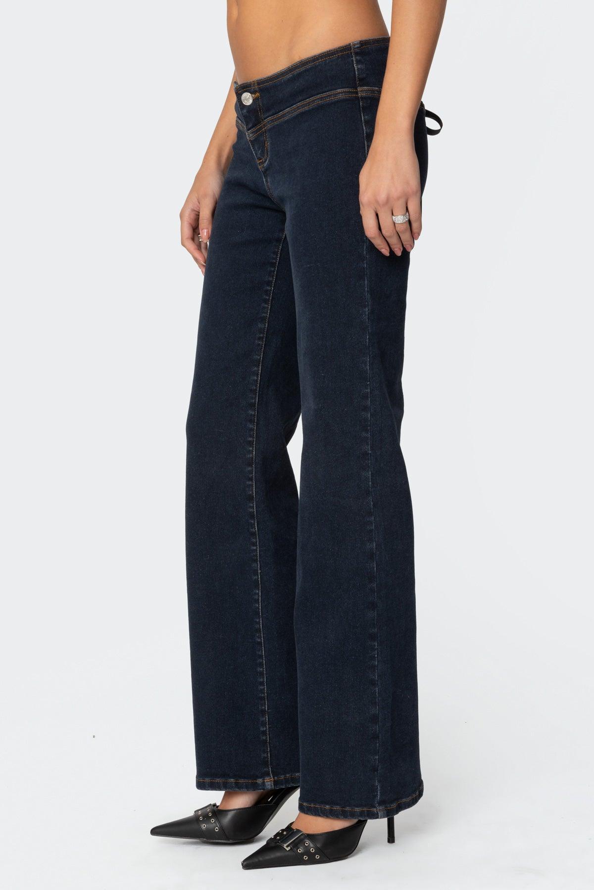 Ribbon Lace Up Low Rise Jeans Product Image