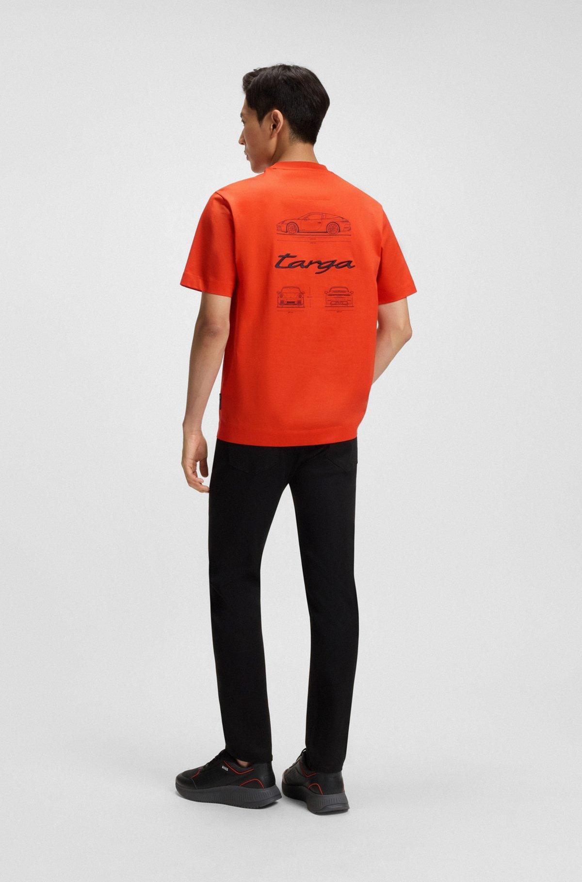 BOSS - Porsche x BOSS mercerized-cotton T-shirt with Targa artwork - Dark Orange Product Image