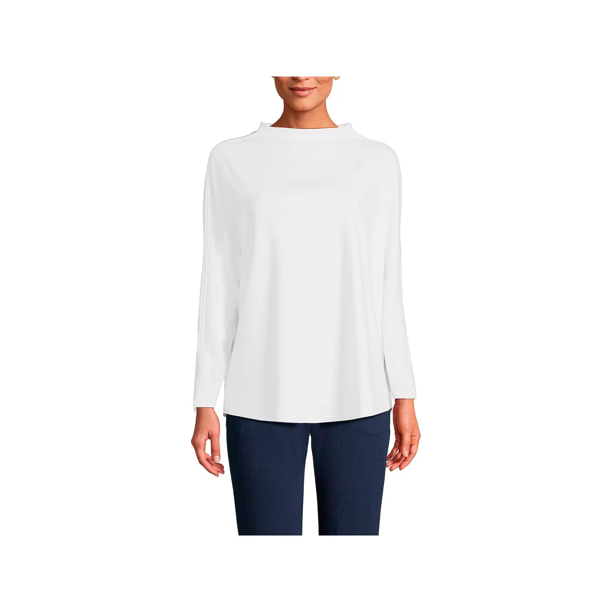Women's Lands' End Long-Sleeve Sport Knit Funnel-Neck Top, Size: Large, White Product Image