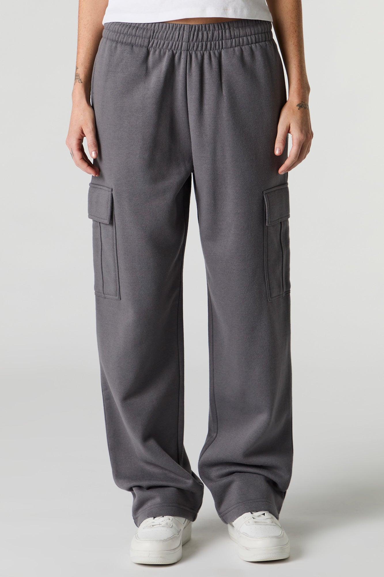 Solid Fleece Wide Leg Cargo Sweatpant Female Product Image
