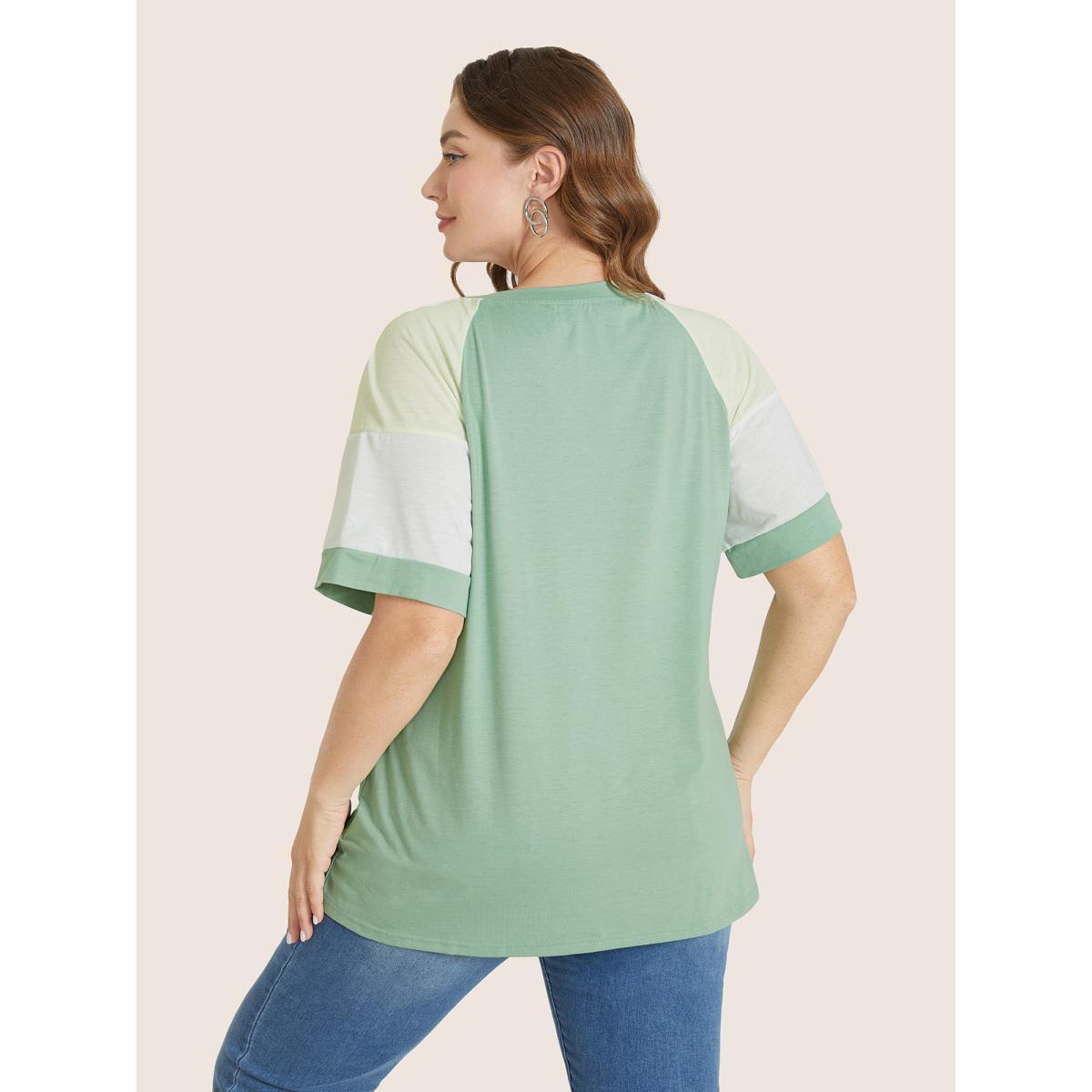 Plus Size Colorblock Contrast Crew Neck Raglan Sleeve T-shirt Mint Women Casual Contrast Colorblock Everyday T-shirts BloomChic 22-24/3X Product Image