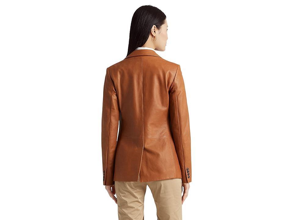 Lauren Ralph Lauren Petite Double-Breasted Twill Blazer (Birch Tan) Women's Clothing Product Image