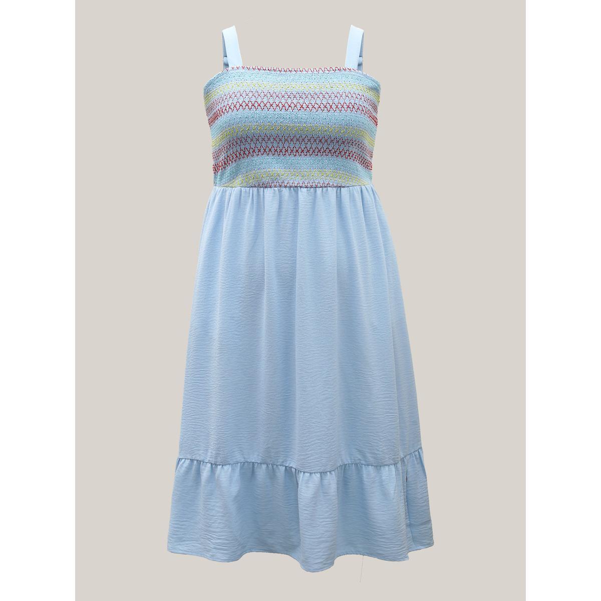 Plus Size Shirred Adjustable Straps Tiered Midi Dress LightBlue Women Non Sleeveless Curvy BloomChic 26/4X Product Image
