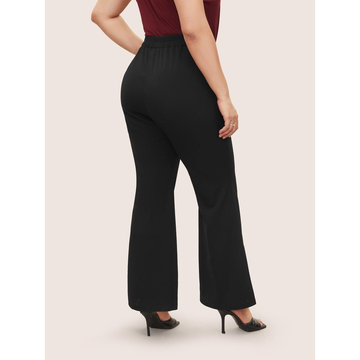 Plus Size Plain Split Hem Flare Leg Pants Women Black At the Office Flare Leg High Rise Work Pants BloomChic 22-24/3X Product Image