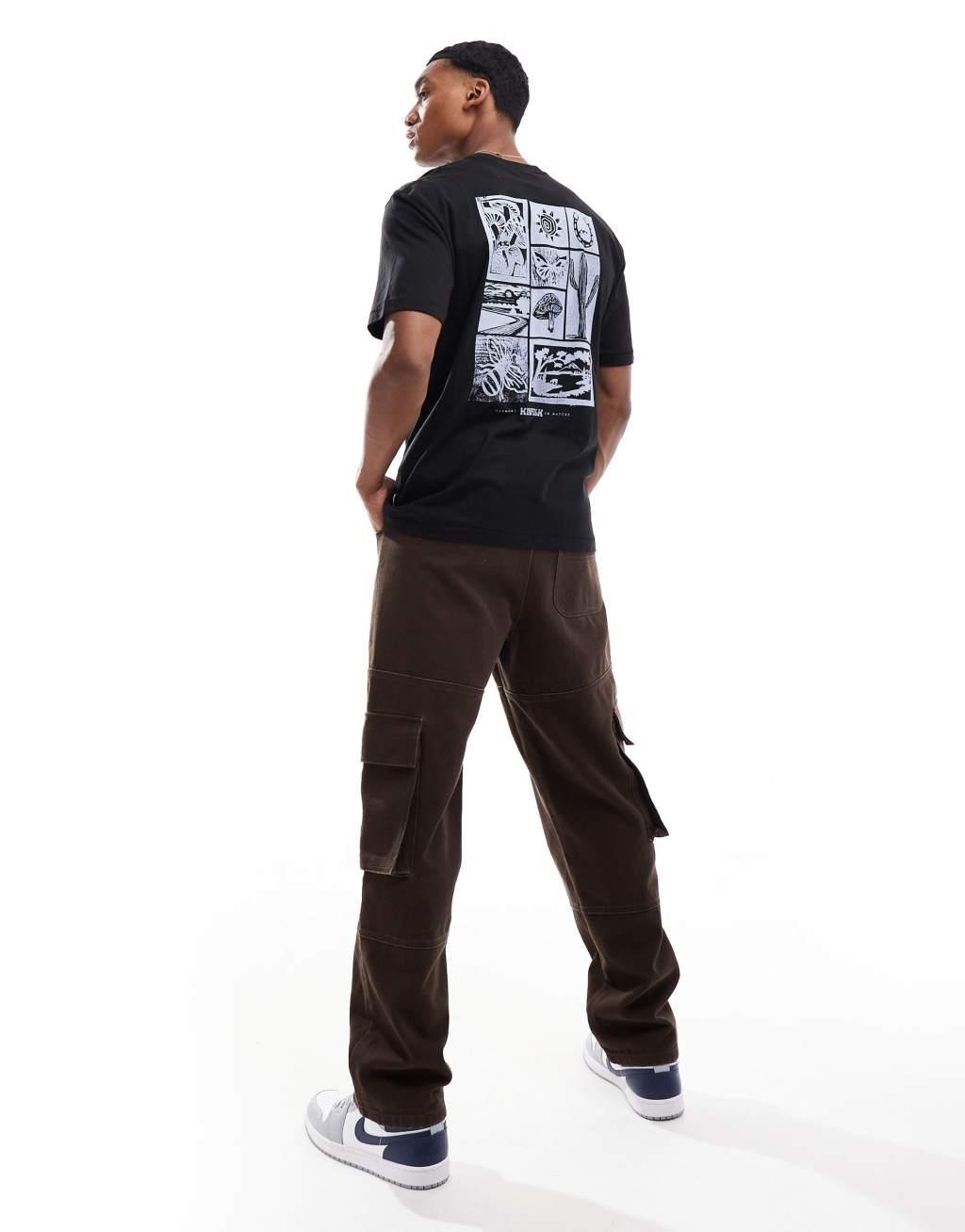 ONLY & SONS oversize t-shirt with block plant back print in black Product Image
