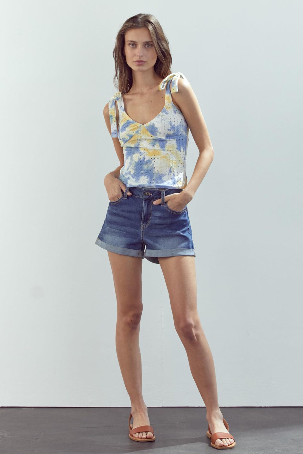 Tie Shoulder Bustier Style Cami Top Tie Dye Eyelet Product Image
