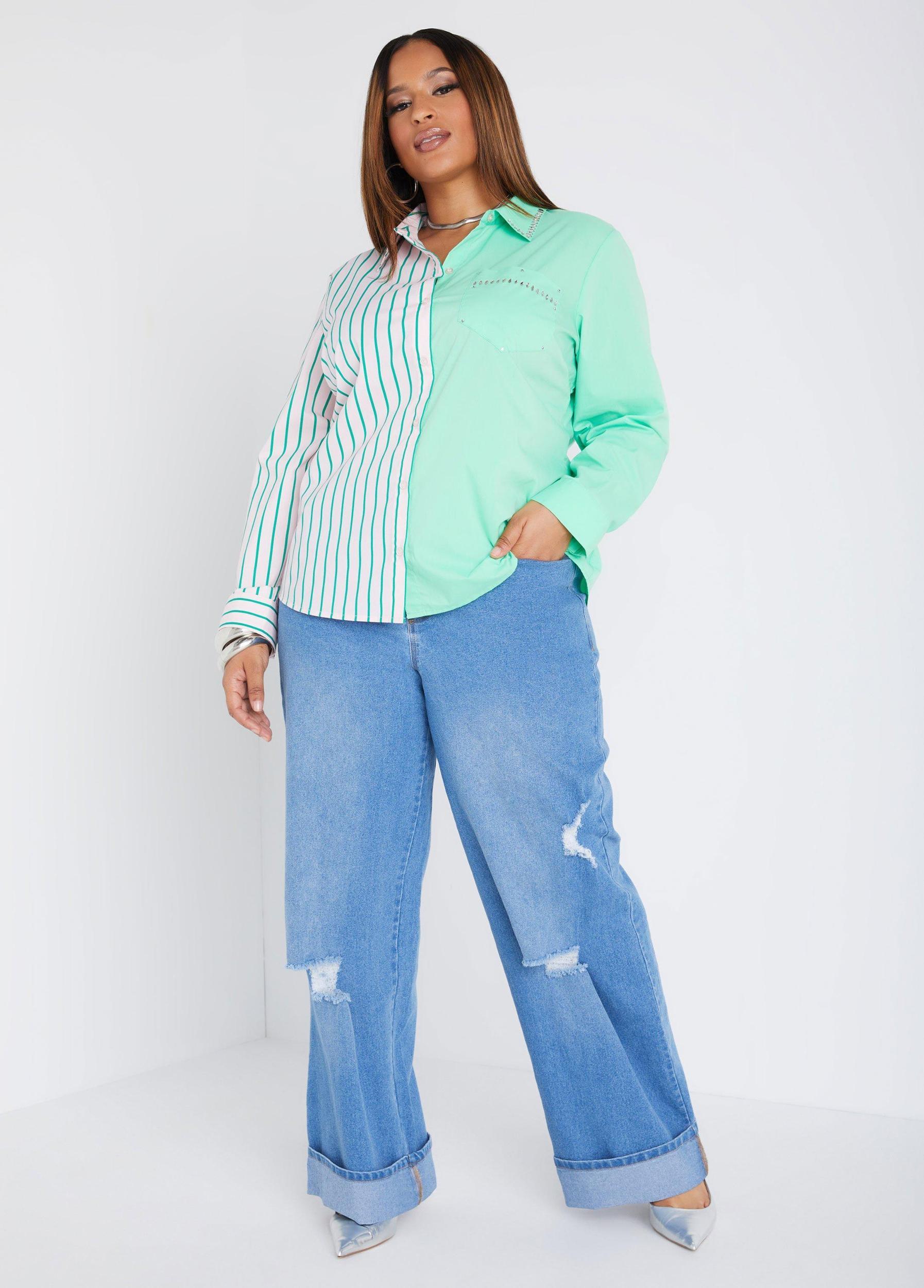 Embellished Striped Paneled Shirt Product Image