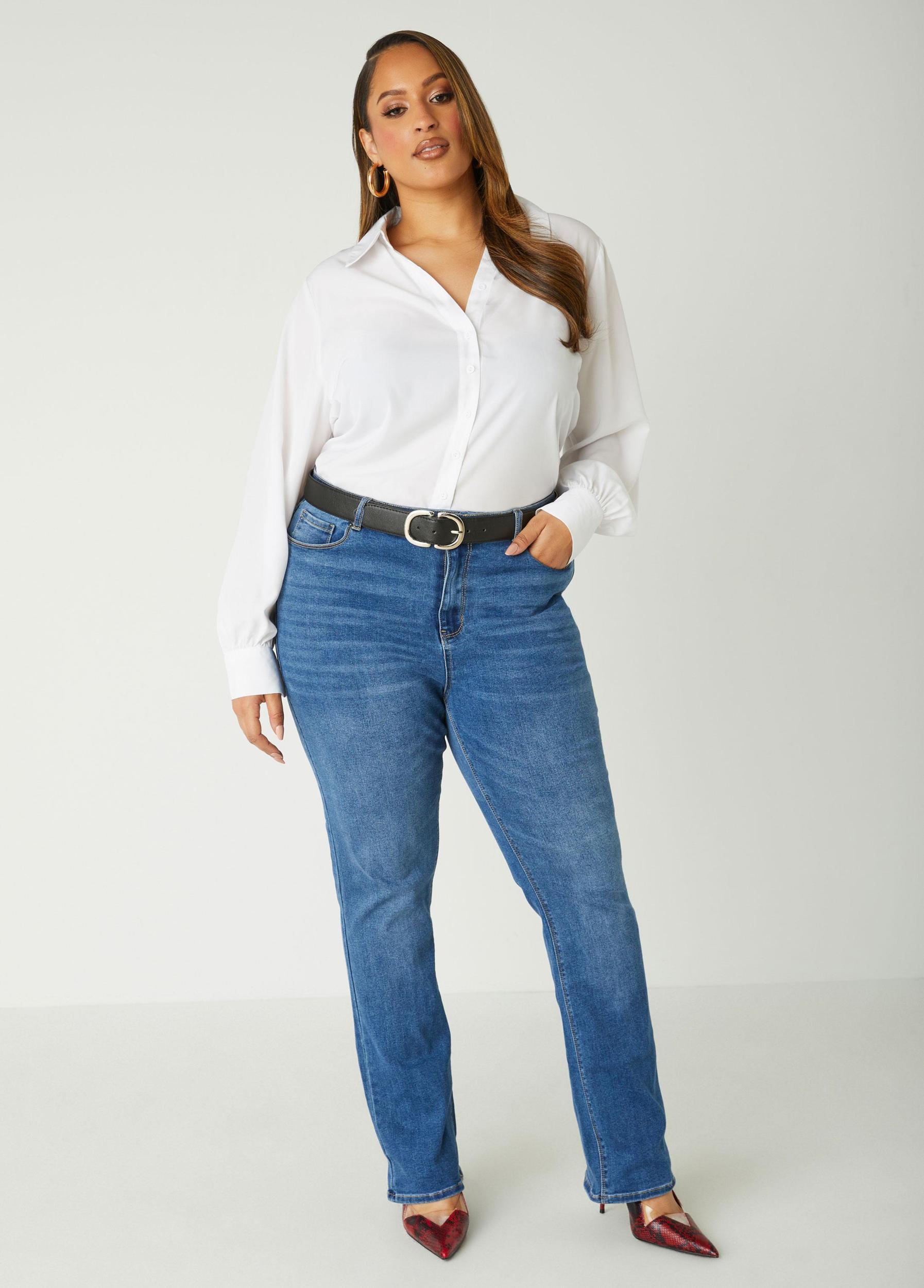 Plus Size Collared V Neck Shirt Ashley Stewart Product Image