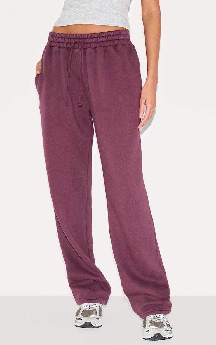 Plum Washed Wide Leg Sweatpants Product Image
