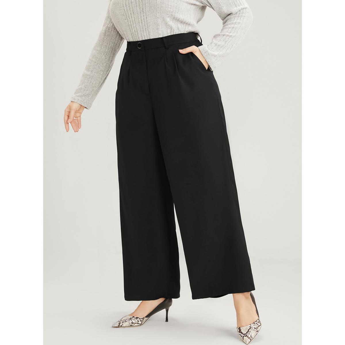 Plus Size Solid Pocket Elastic Waist Wide Leg Pants Women Black Casual Loose Mid Rise Dailywear Pants BloomChic 14-16/1X Product Image