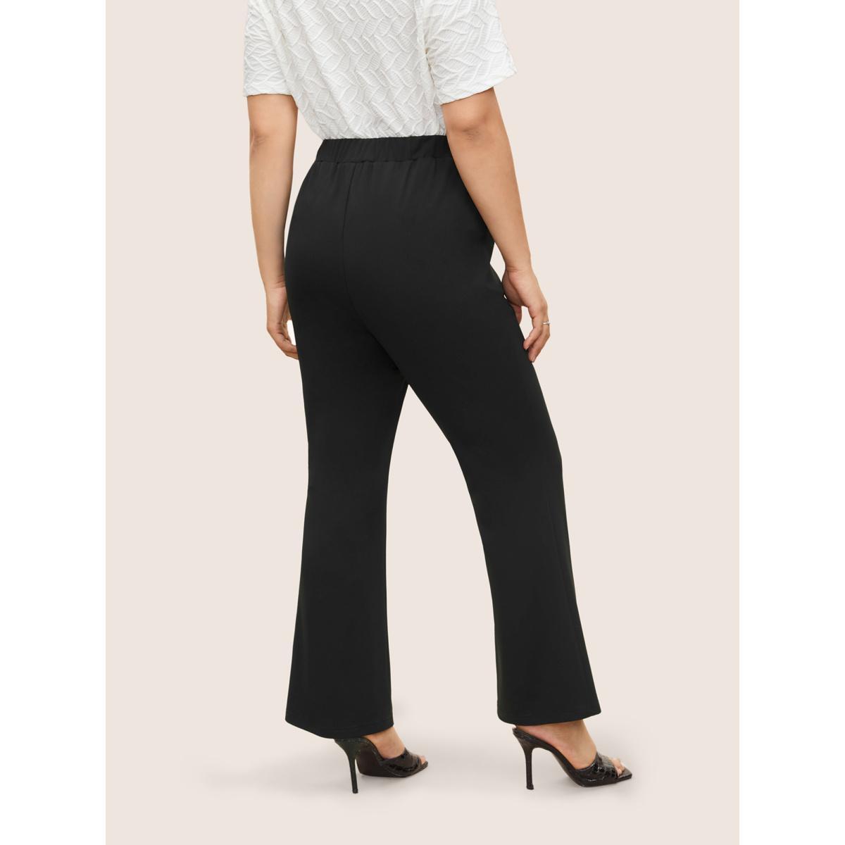 Plus Size Flare Leg Pocket Metal Buckle Detail Pants Women Black At the Office Flare Leg High Rise Work Pants BloomChic 18-20/2X Product Image