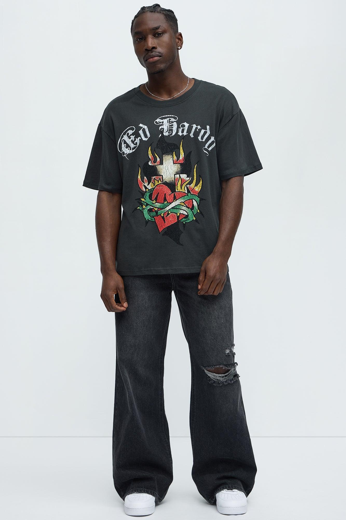 Ed Hardy Cross Heart Oversized Short Sleeve Tee - Charcoal Product Image