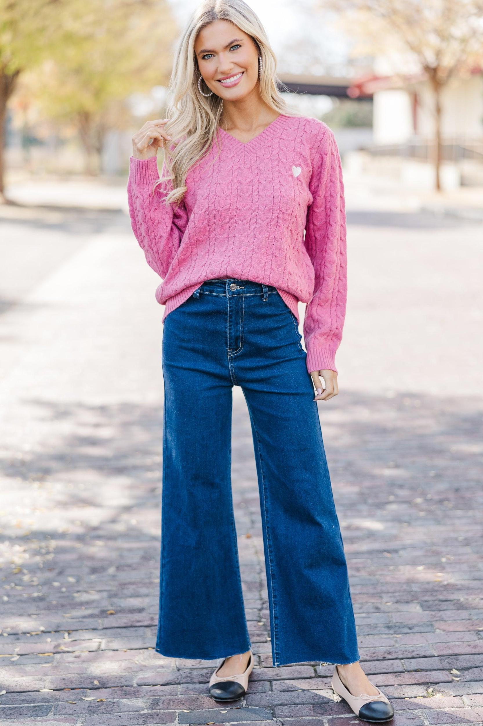 Can't Forget Pink Heart Cable Knit Sweater Female Product Image