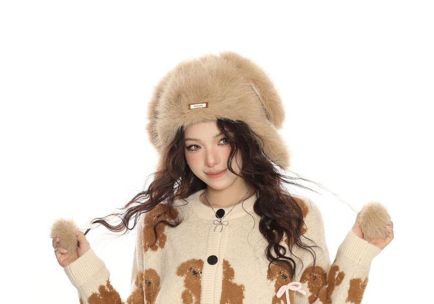 Round Neck Dog Patterned Cardigan Product Image