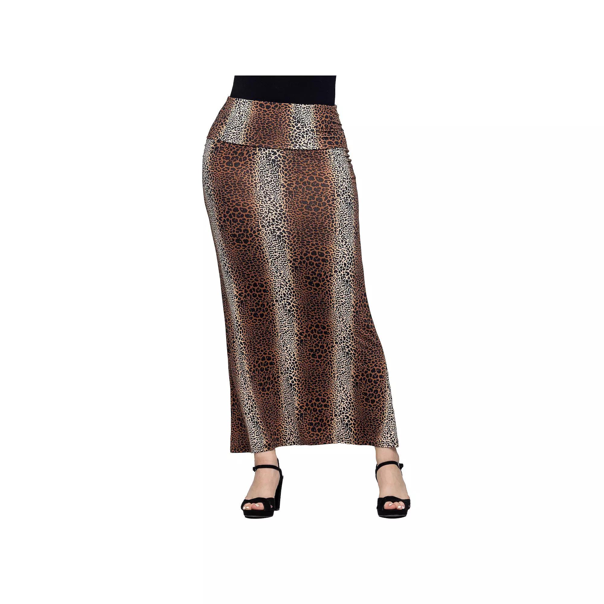 Women's 24Seven Comfort Apparel Animal Print Foldover Waist Maxi Skirt, Size: Medium, Red Team Product Image