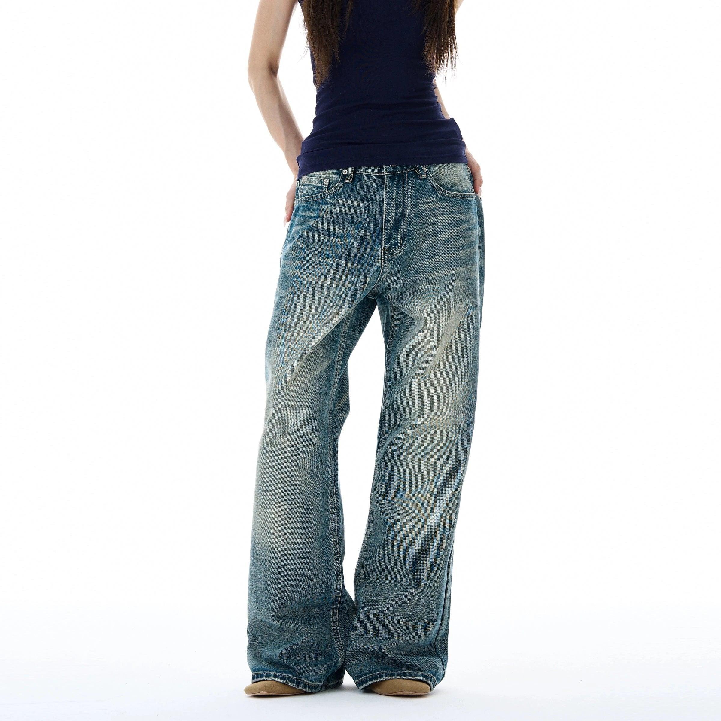 RT No. 19568 WASHED BLUE DENIM STRAIGHT JEANS Product Image