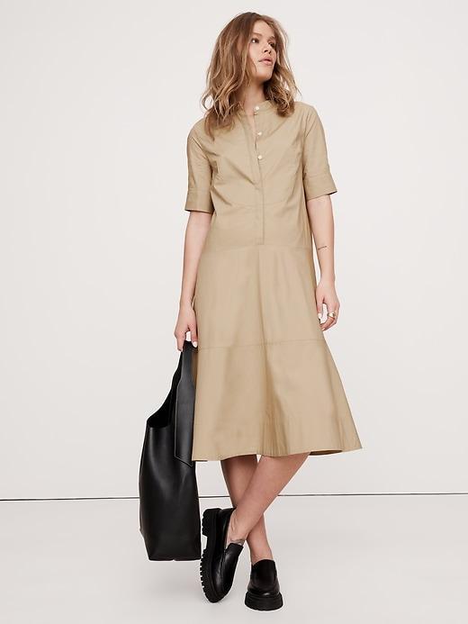 Poplin Tuxedo-Front Midi Dress Product Image