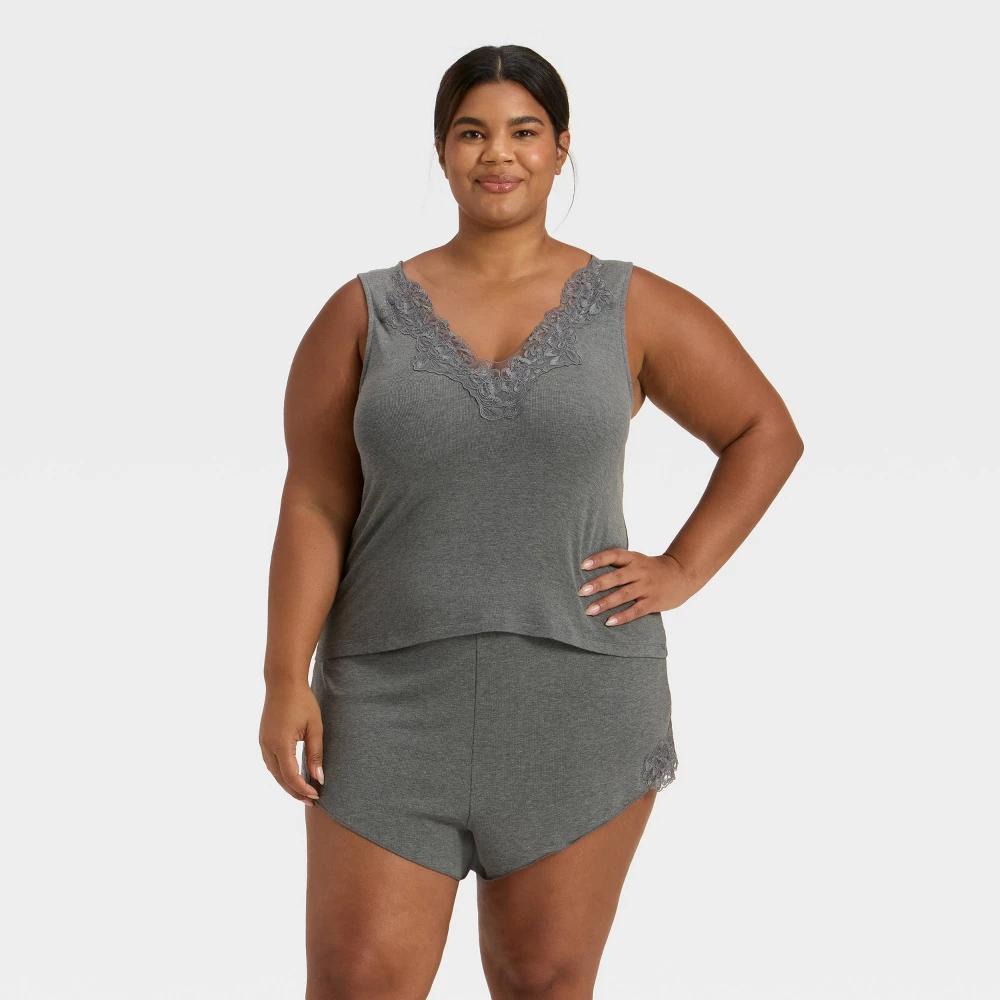 Women's Lace Trim Ribbed Tank Top and Shorts Pajama Set - Auden™ Product Image
