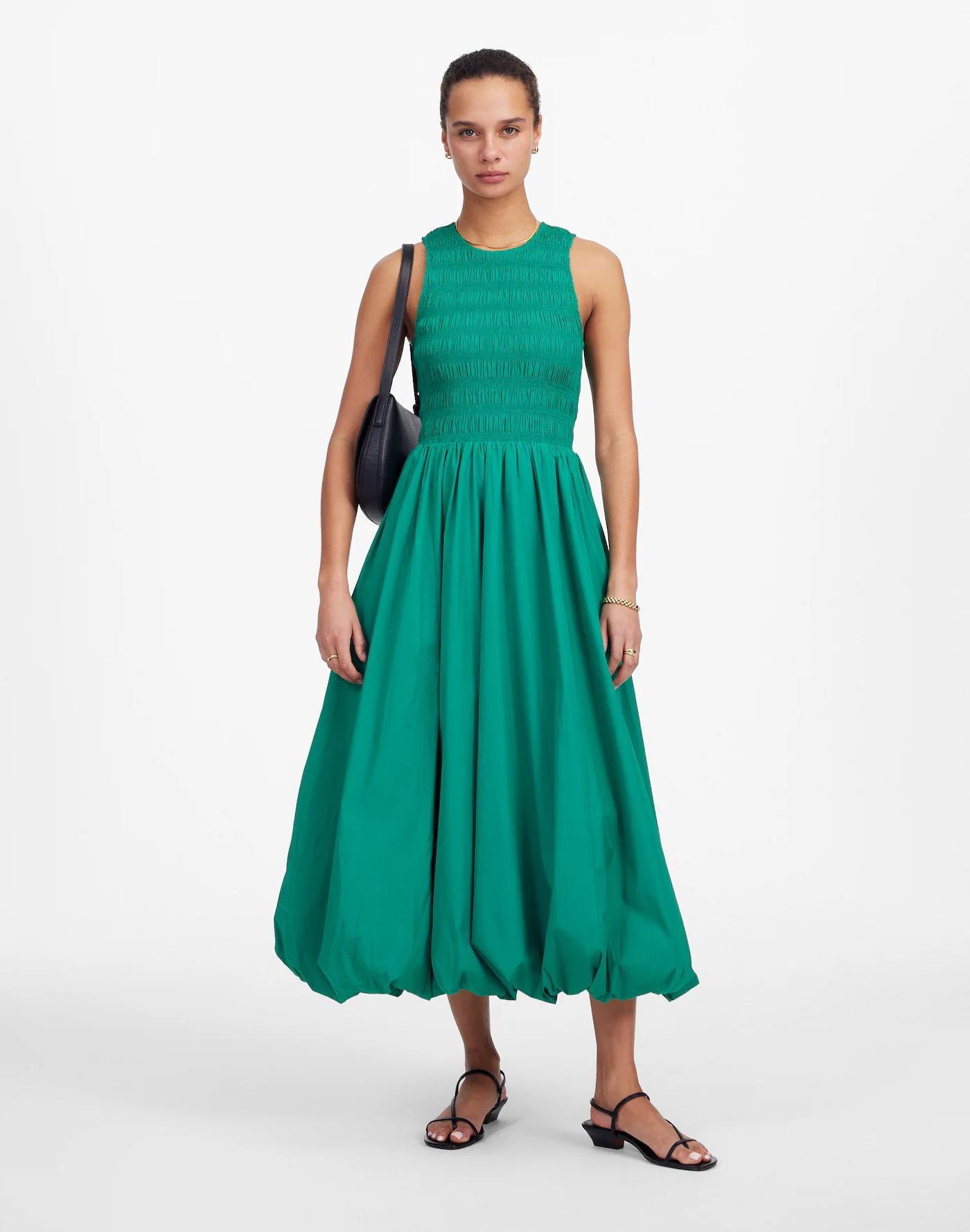 The Melody Bubble-Hem Smocked Midi Dress in Poplin Product Image