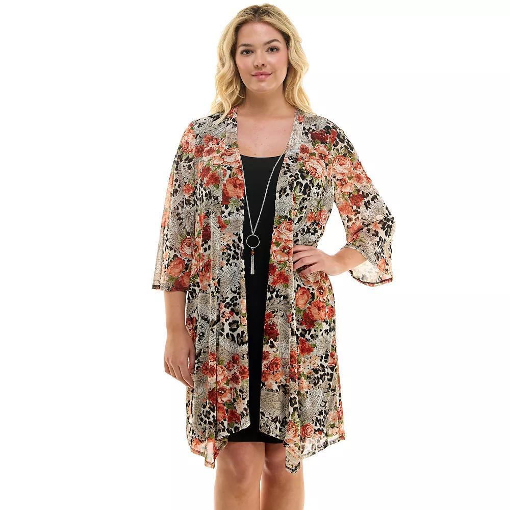 Plus Size Sara Michelle Jacket Dress with Necklace, Women's, Size: 3XL, Black Taupe Rust Product Image