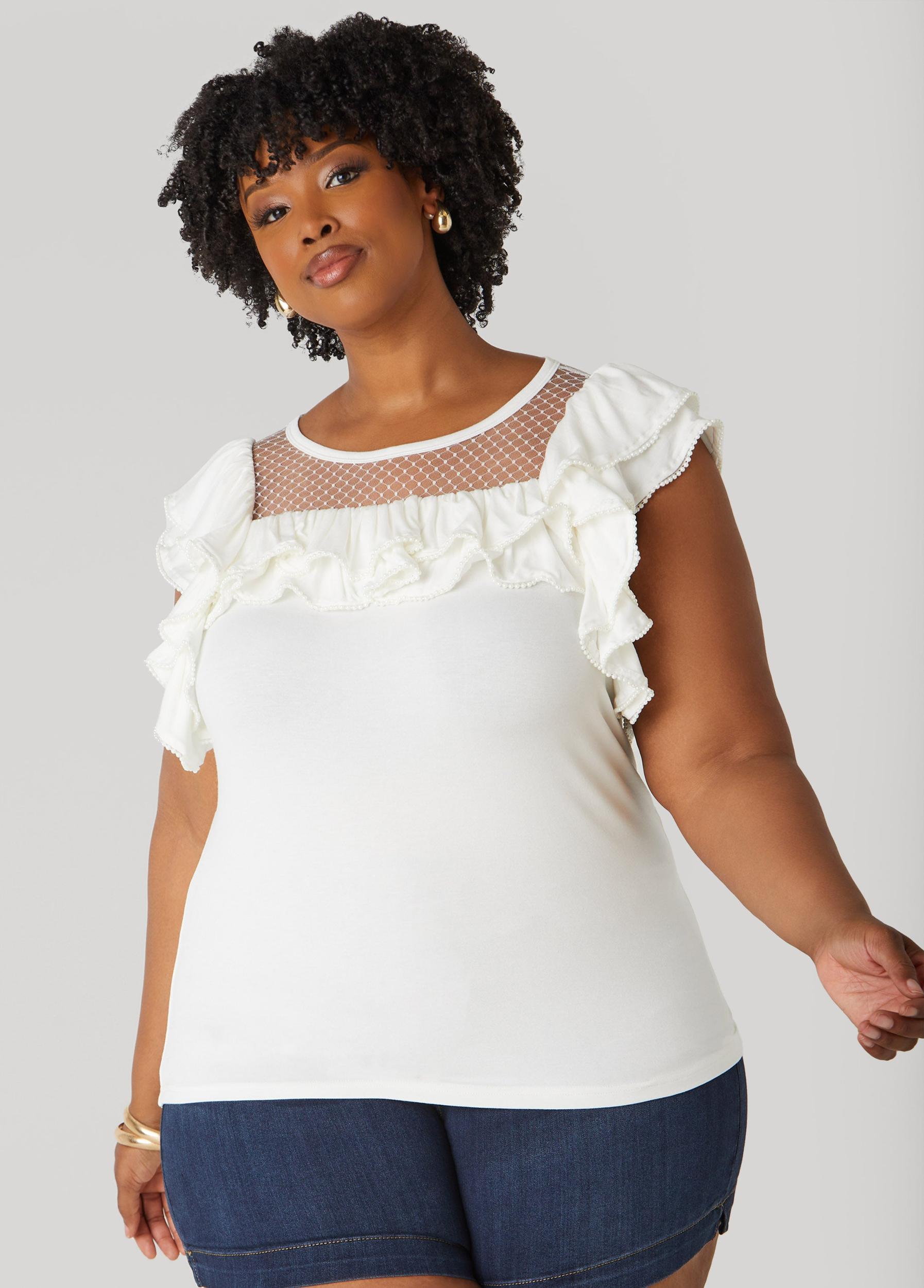 Faux Pearl Mesh Paneled Top Product Image