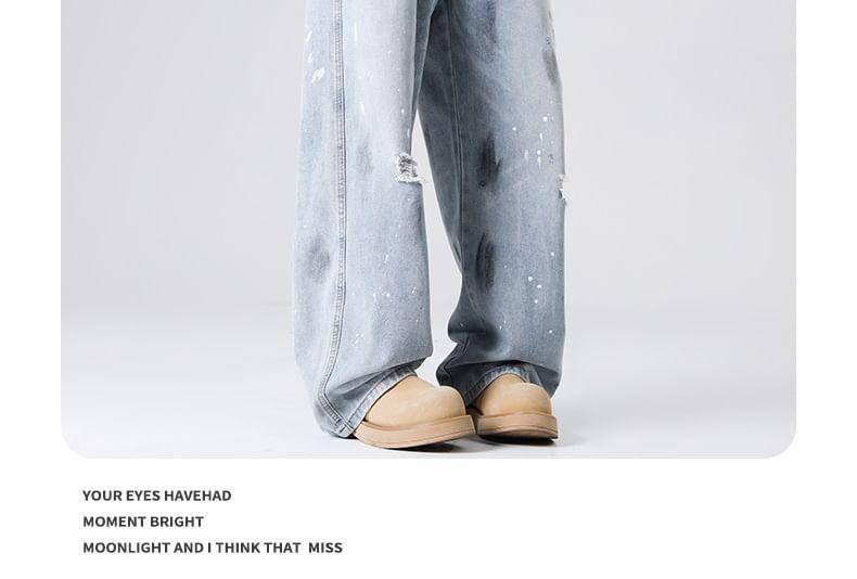 Mid Rise Washed Distressed Straight Leg Jeans Product Image