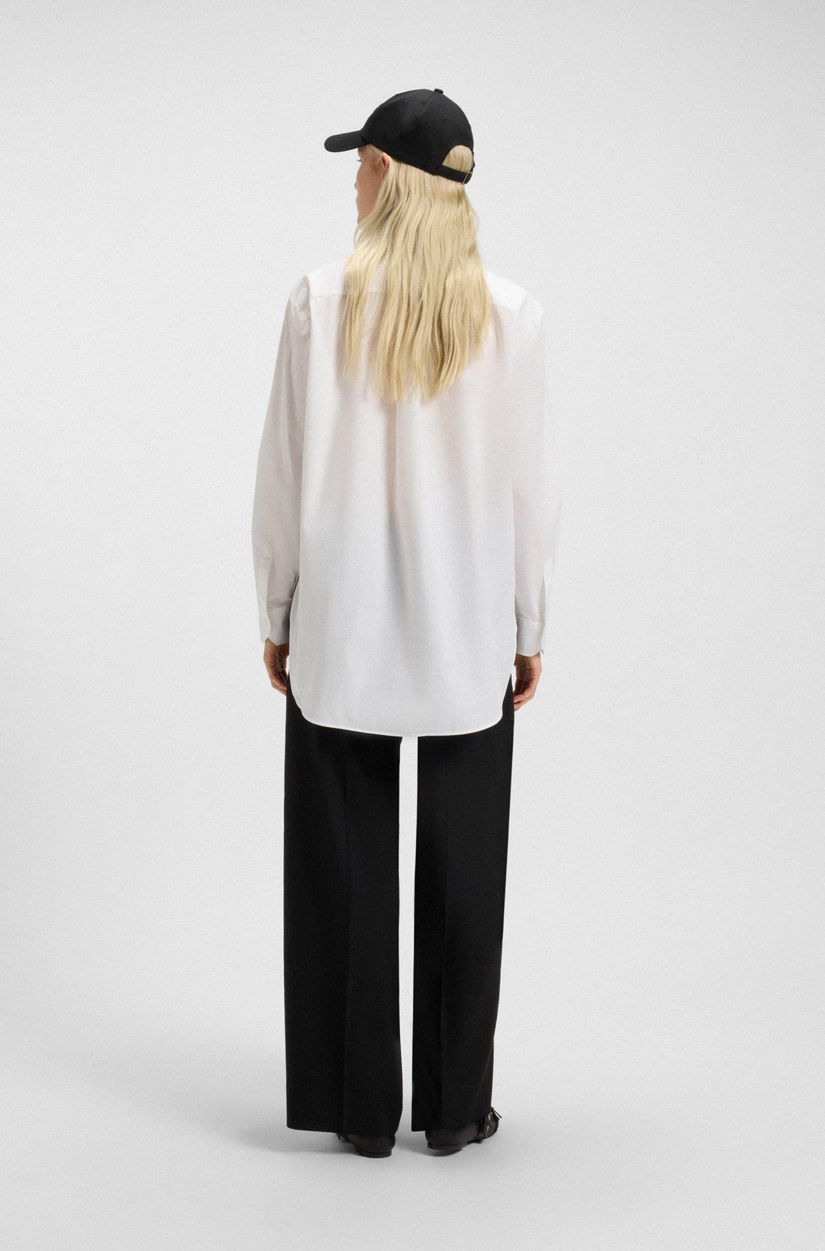 HUGO - Oversize-fit blouse in cotton canvas with embroidered logo - White Product Image