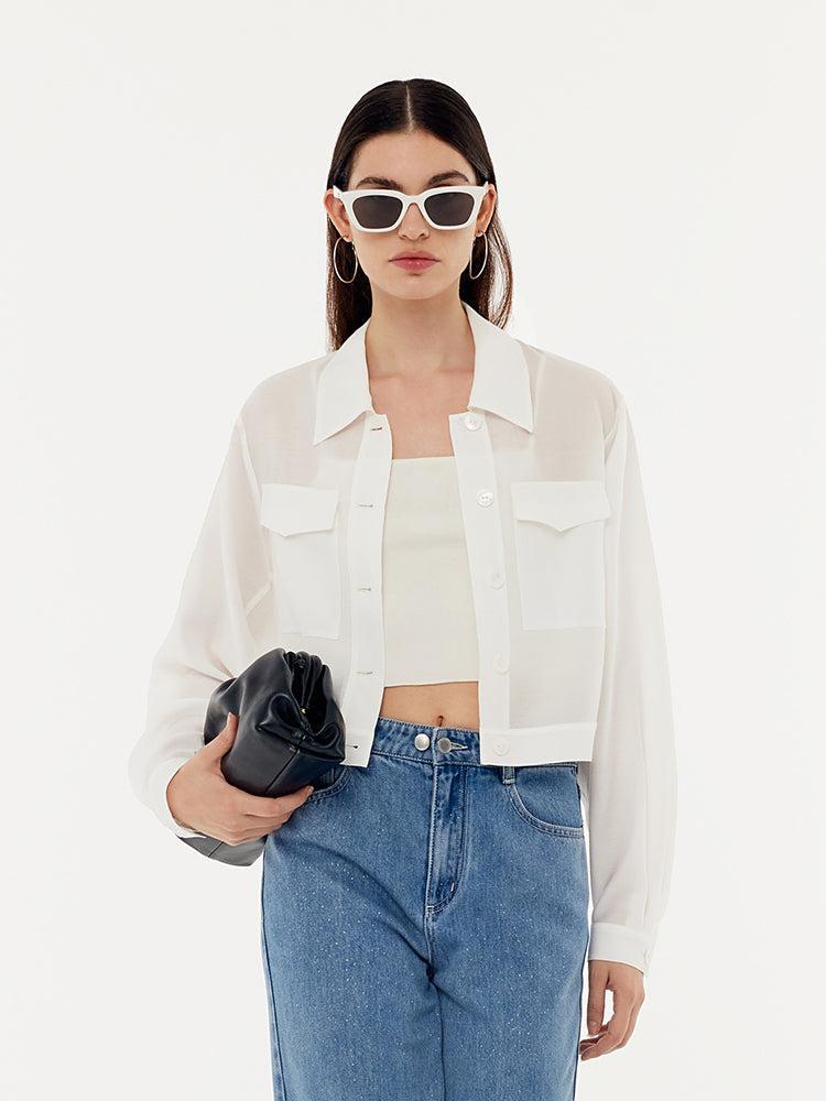 Acetate Loose Fit Single-Breasted Women Shirt Product Image