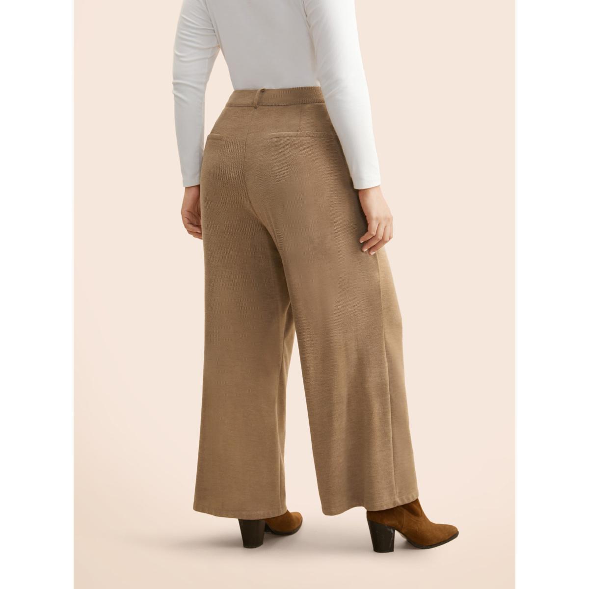 Plus Size Mid Rise Slanted Pocket Wide Leg Pants Women Tan Elegant Wide Leg Mid Rise Everyday Pants BloomChic 22-24/3X Product Image