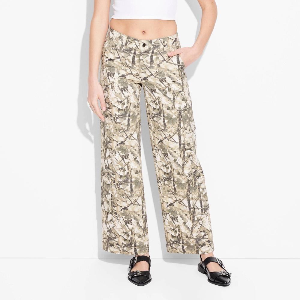 Womens Mid-Rise Straight Leg Cargo Pants - Wild Fable Camo XXS: Cotton Blend, Recycled Cotton, Spandex, Pockets, 31.5 Inseam Product Image