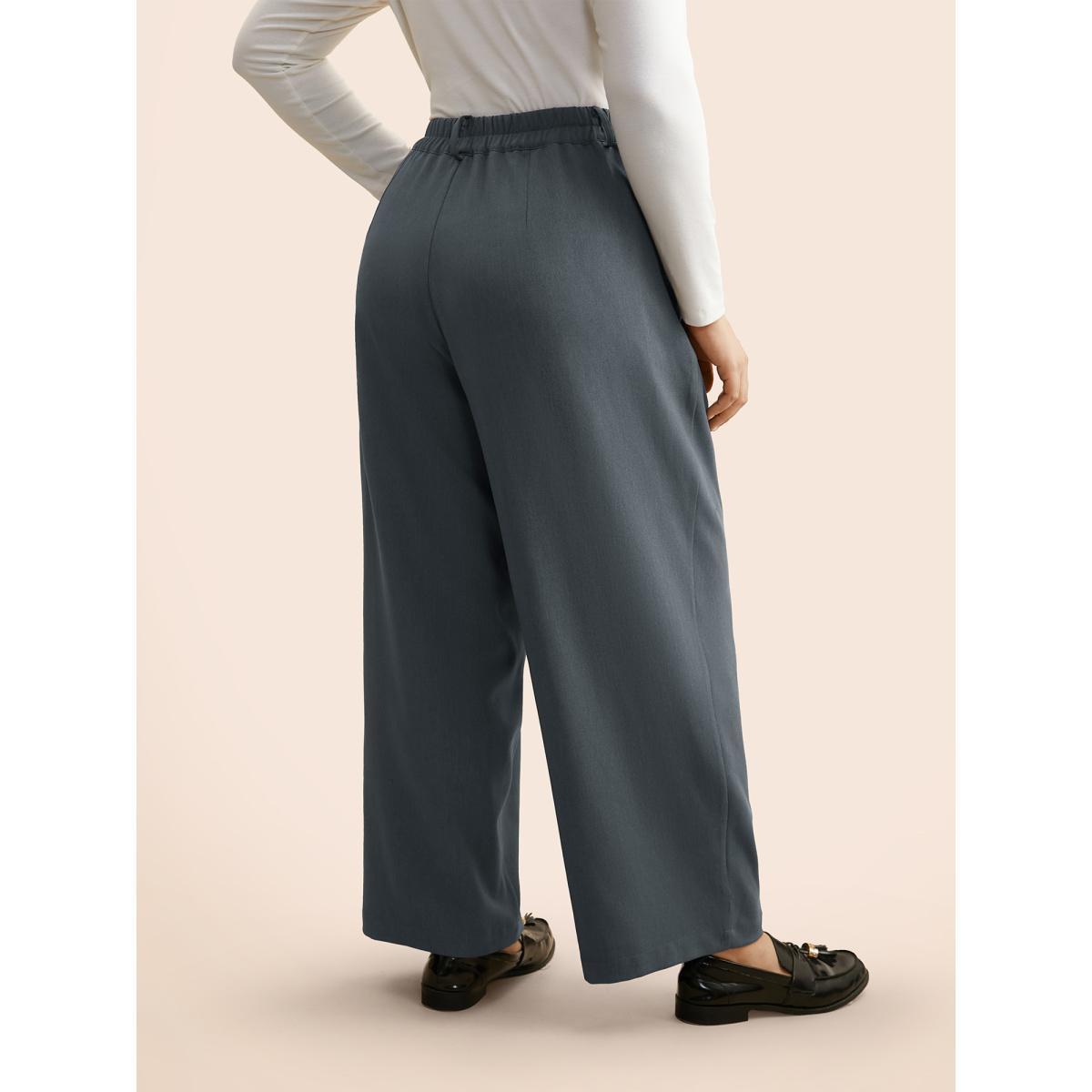 Plus Size Mid Rise Pleated Straight Leg Pants Women SlateGray Workwear Essentials Straight Leg Mid Rise Work Pants BloomChic 18-20/2X Product Image
