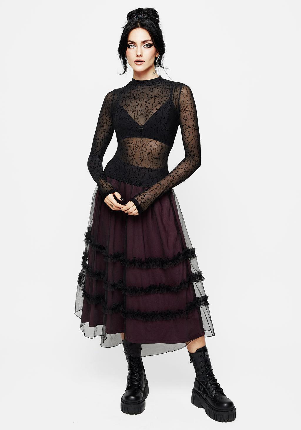 Bouquet Floral Flocked Velour Mesh Top Product Image