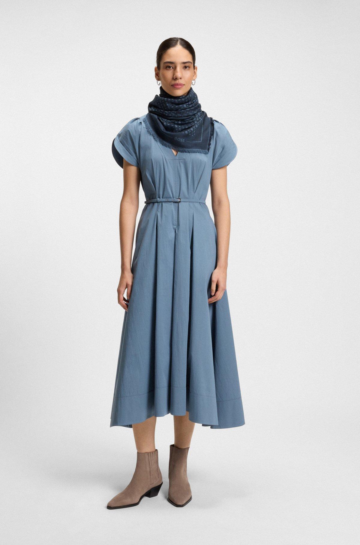 BOSS - Monogram-jacquard scarf in modal and wool - Dark Blue Product Image