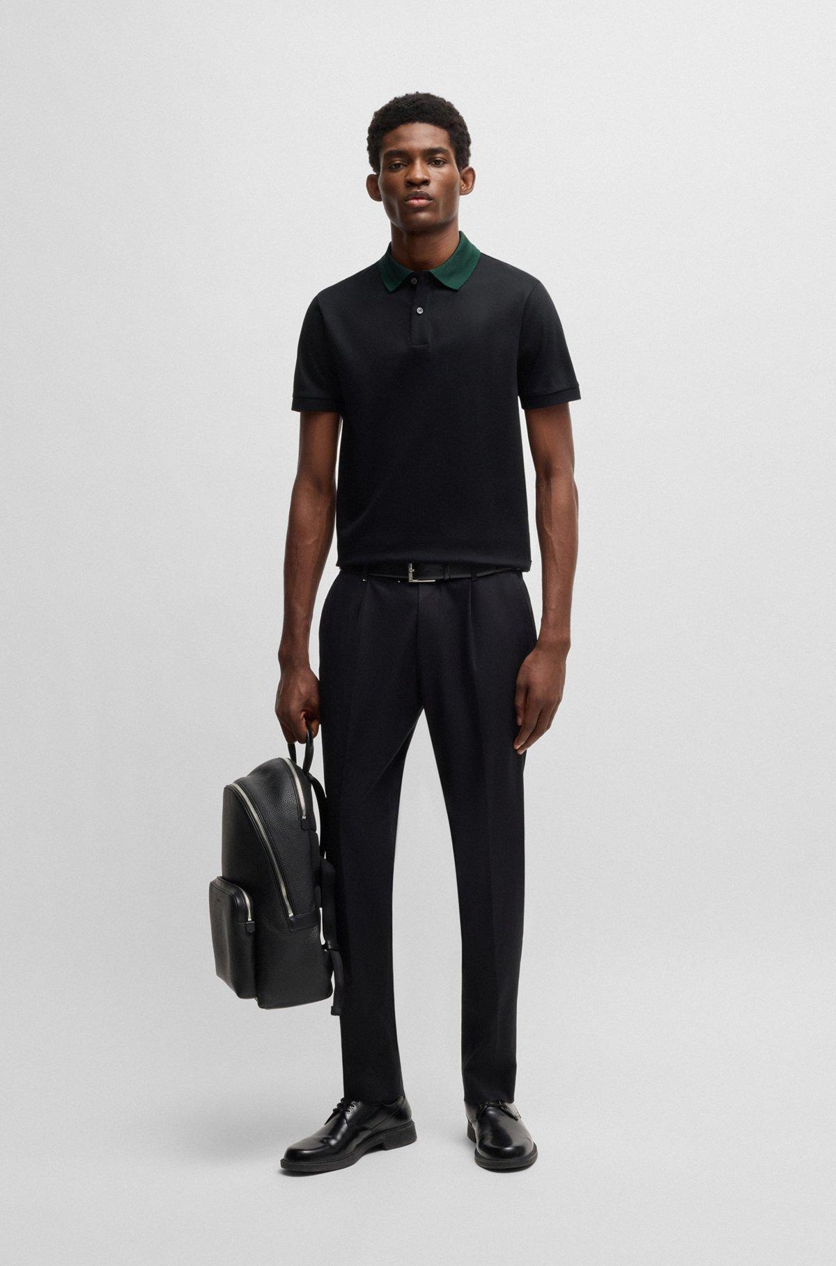 Mercerized-cotton slim-fit polo shirt with collar stripes Product Image