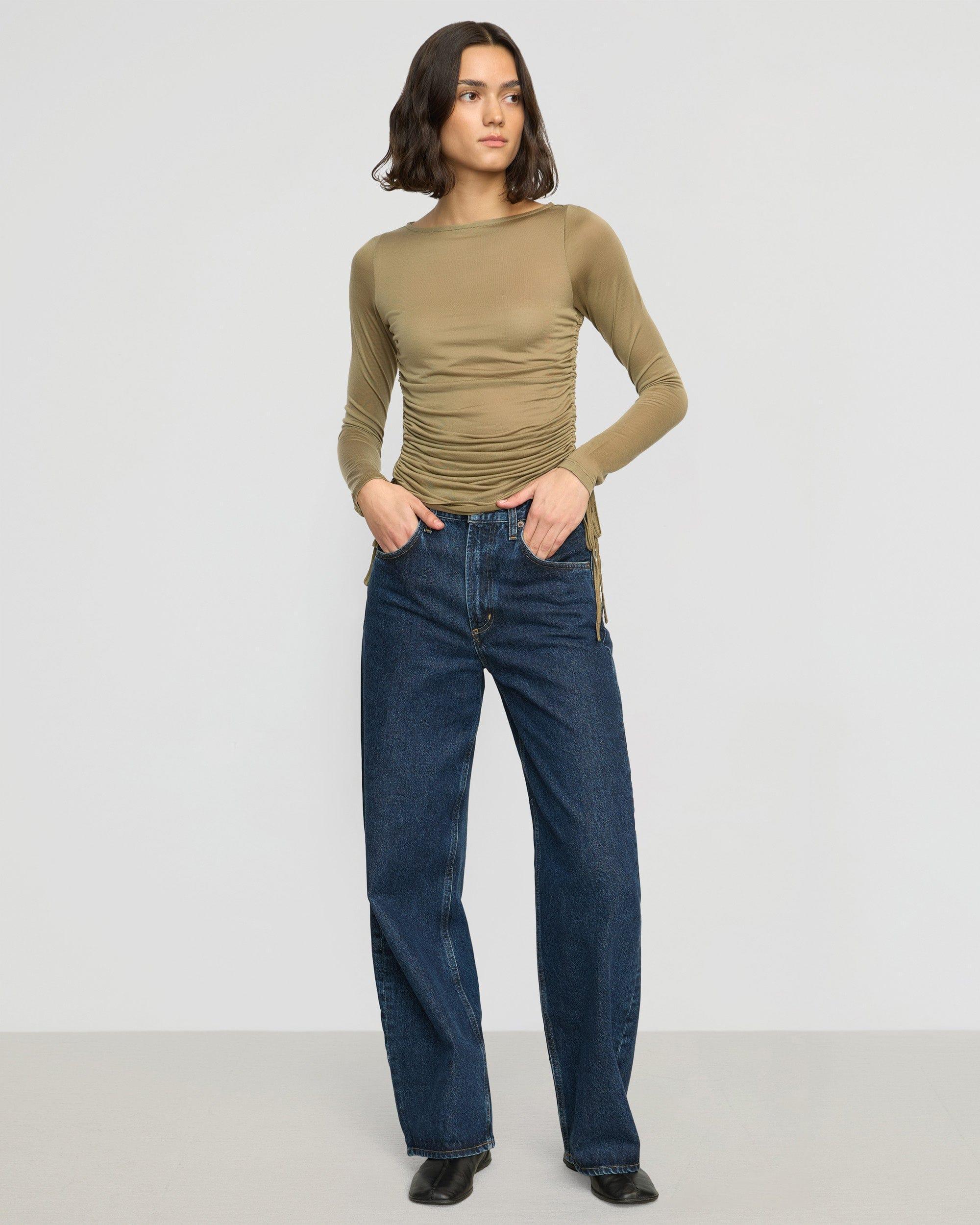 Joan Tencel Ruched-Side Semi-Sheer Tee Product Image