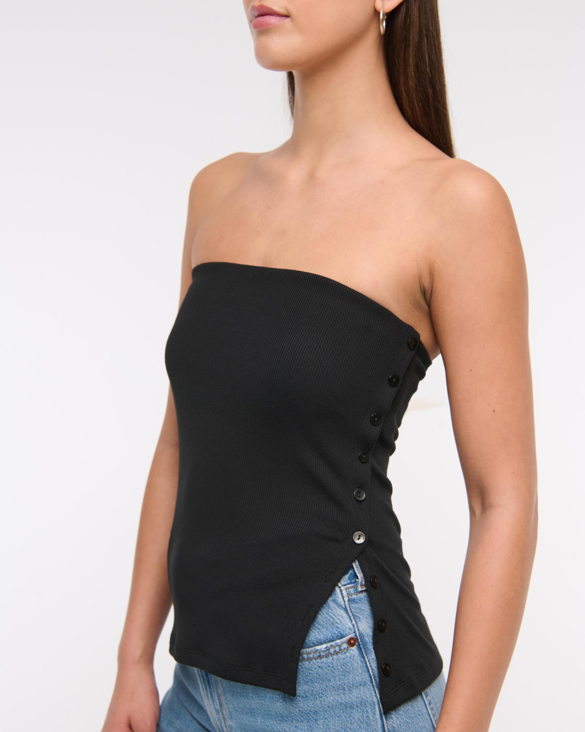 Powdered Rib Side-Button Tube Top Product Image