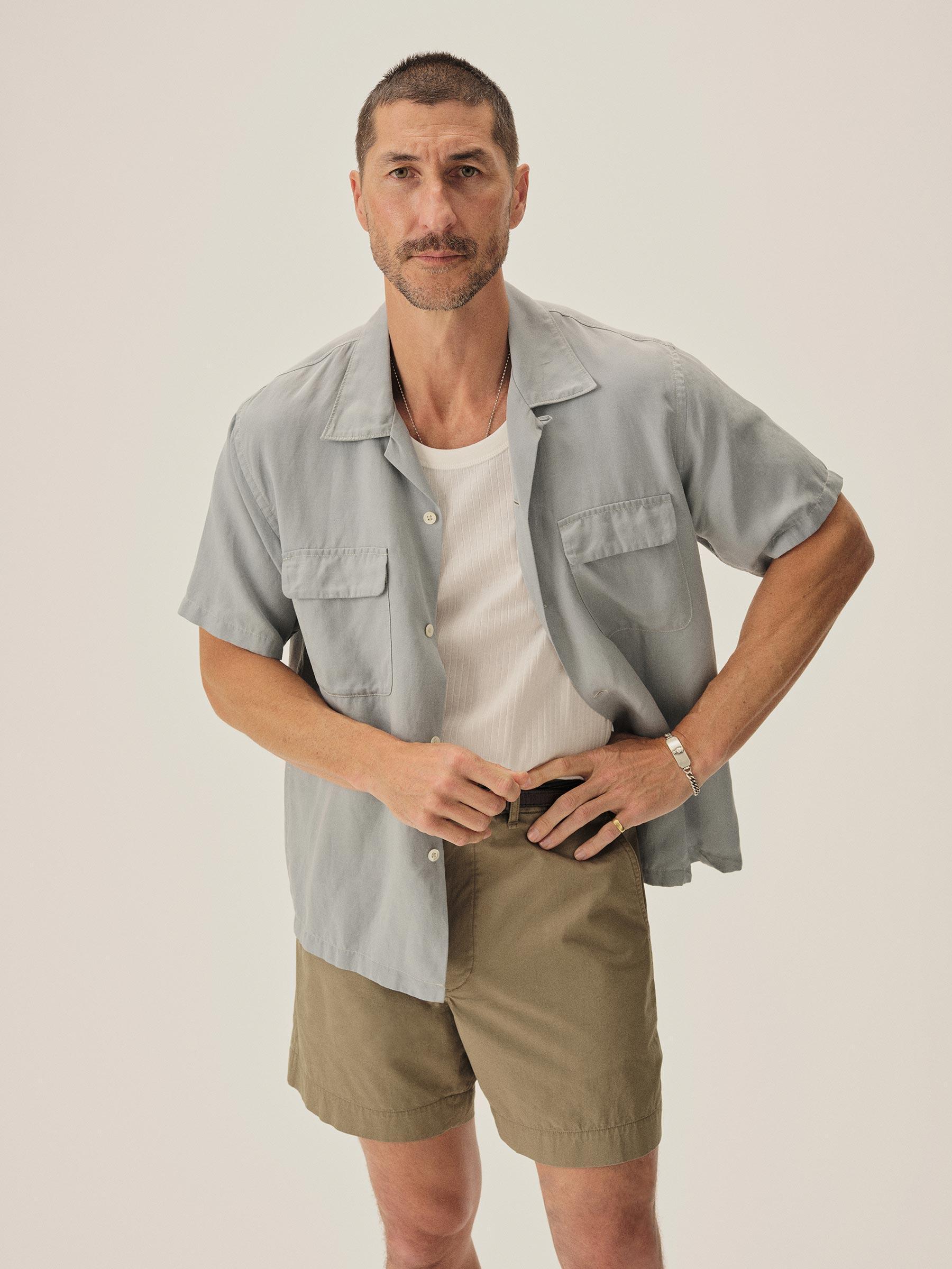 Blue Fescue Draped Linen Deuce Coupe Camp Shirt Product Image