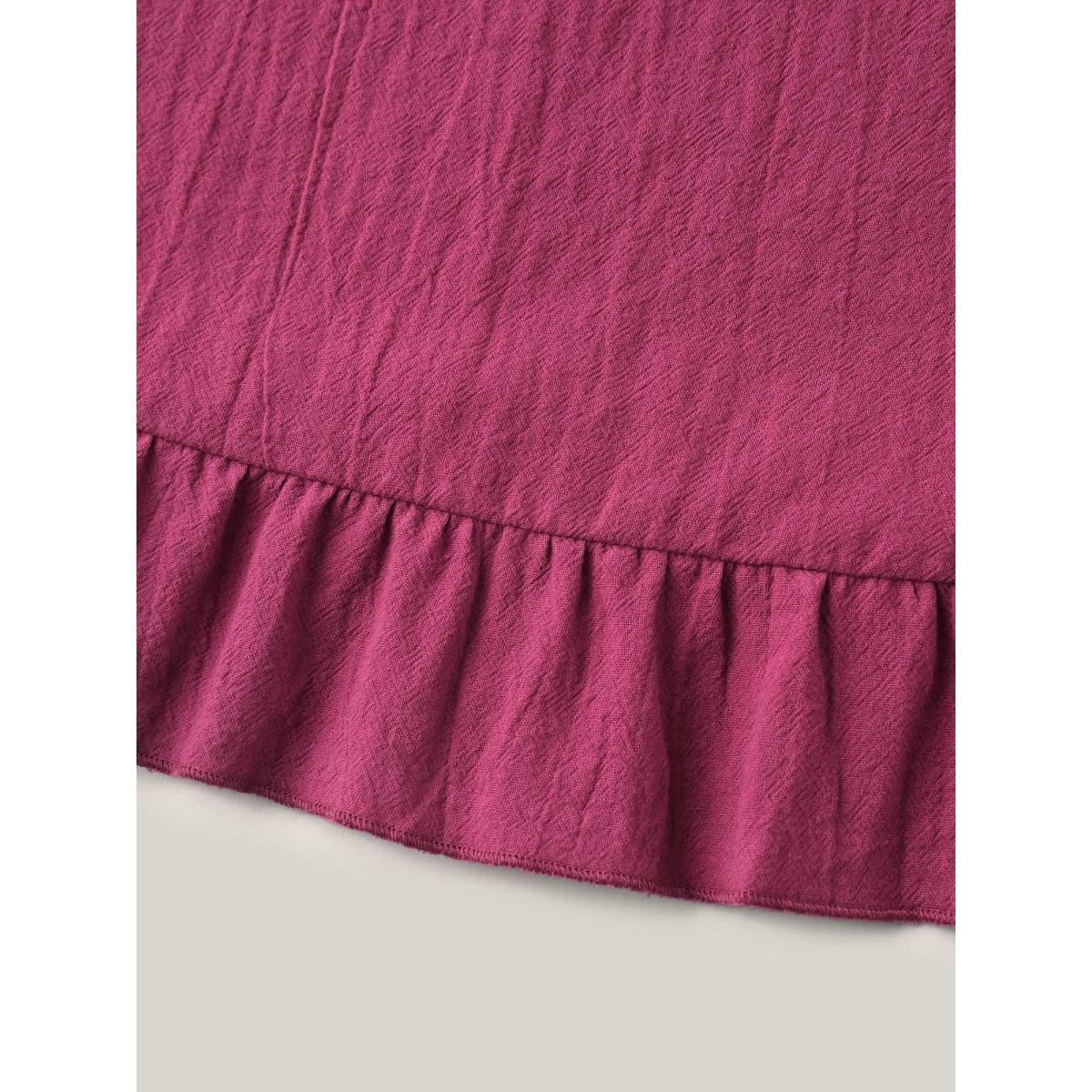 Plus Size RedViolet Pure Cotton Ruffled Curved Hem Blouse Women Casual Short sleeve Round Neck Everyday-Casual Blouses BloomChic 22-24/3X Product Image