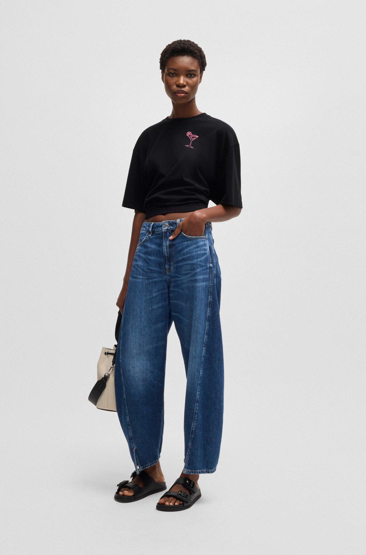 BOSS - Oversize T-shirt in cotton jersey with logo artwork - Black Product Image