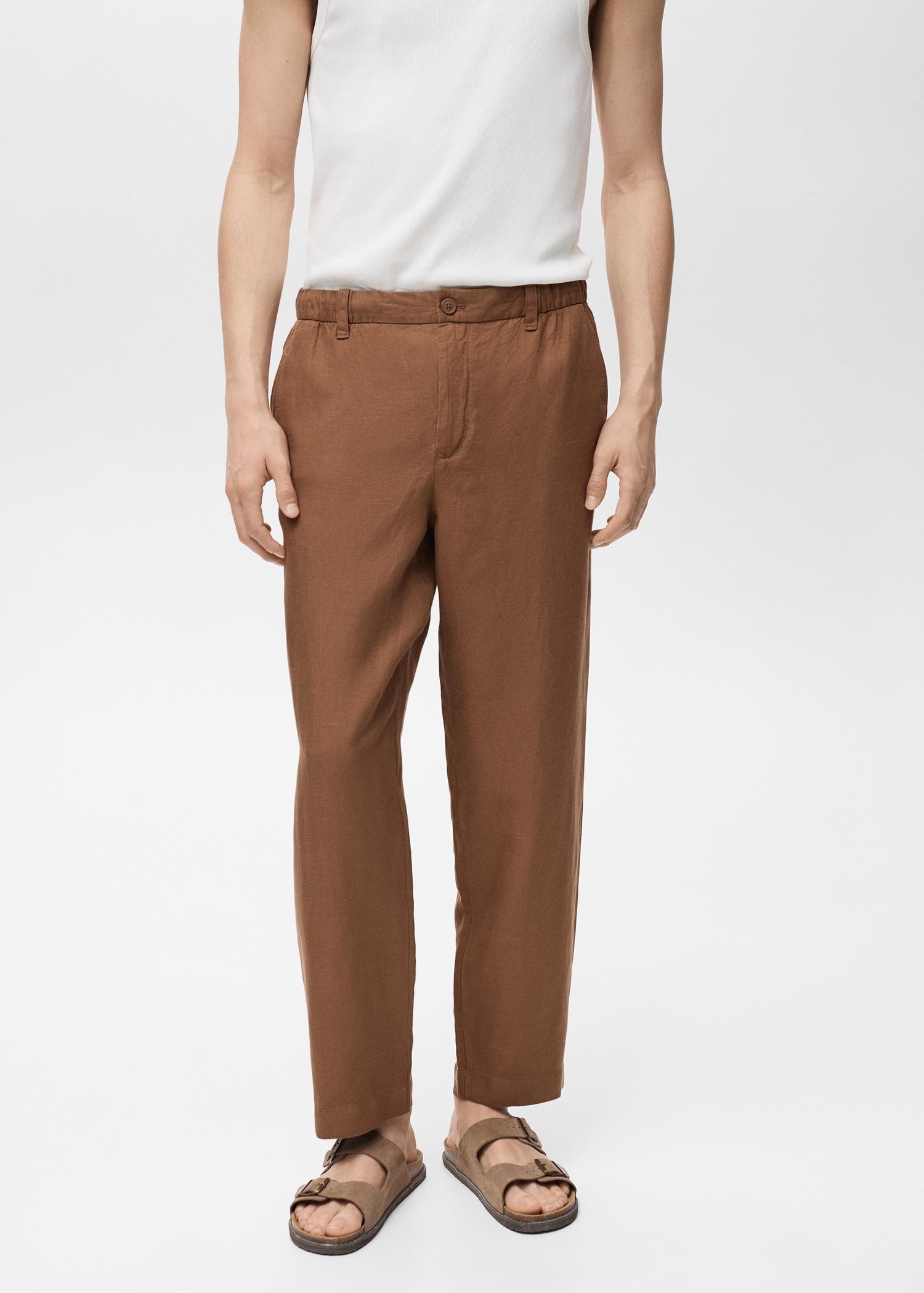 Linen-blend pants with an elastic waistband - Men | MANGO USA Product Image