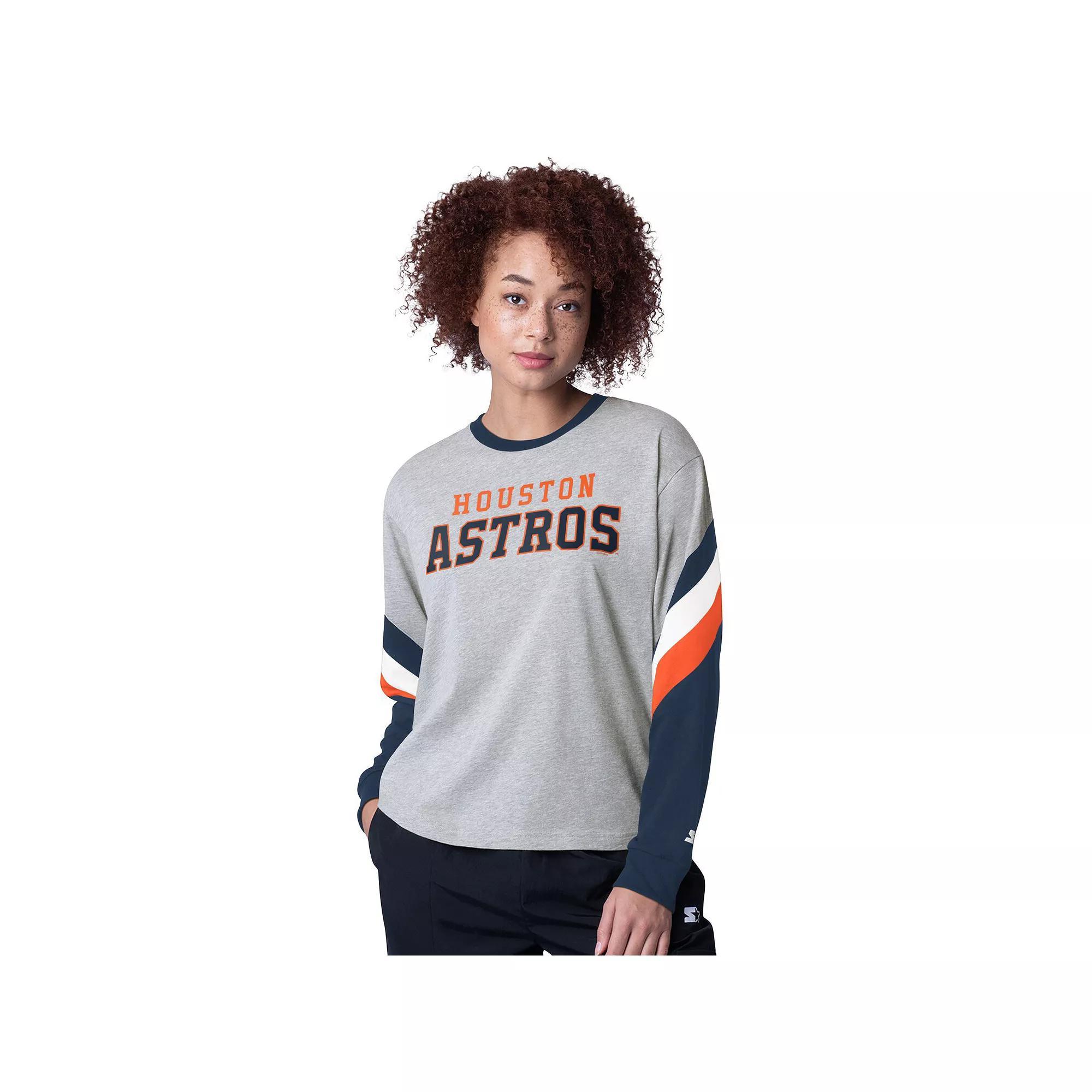 Women's Starter Heather Gray Houston Astros Triple A Fashion Color Block Long Sleeve Top, Size: XL, Grey Product Image