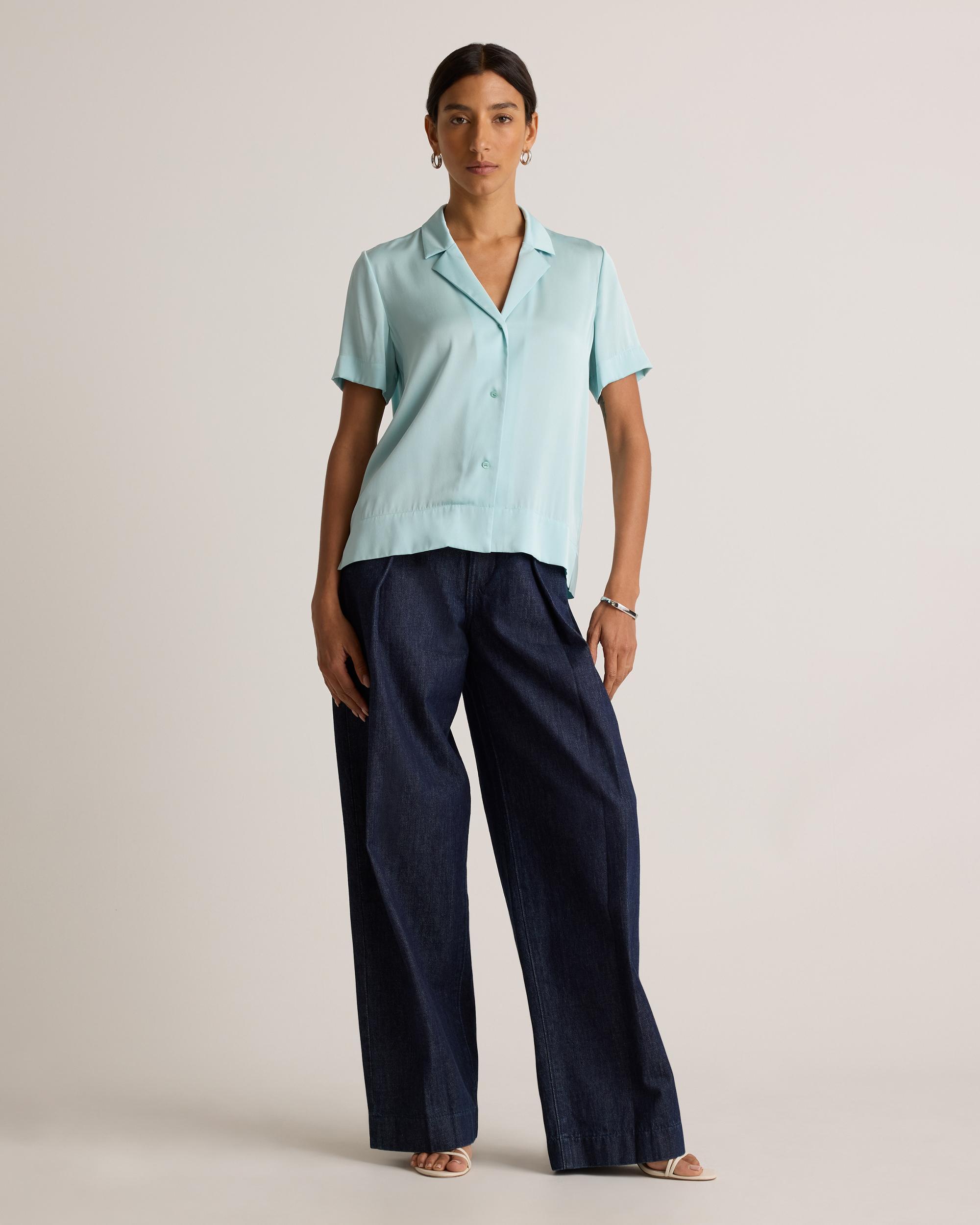 Quince | Women's Washable Stretch Silk Short Sleeve Notch Collar Blouse Mulberry Silk Product Image
