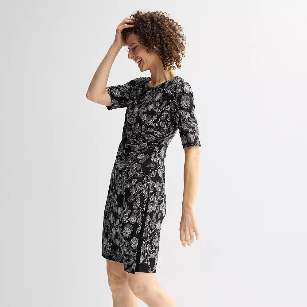 Women's Connected Apparel Crewneck Elbow Sleeve Faux Wrap Dress, Size: 12, Black Product Image