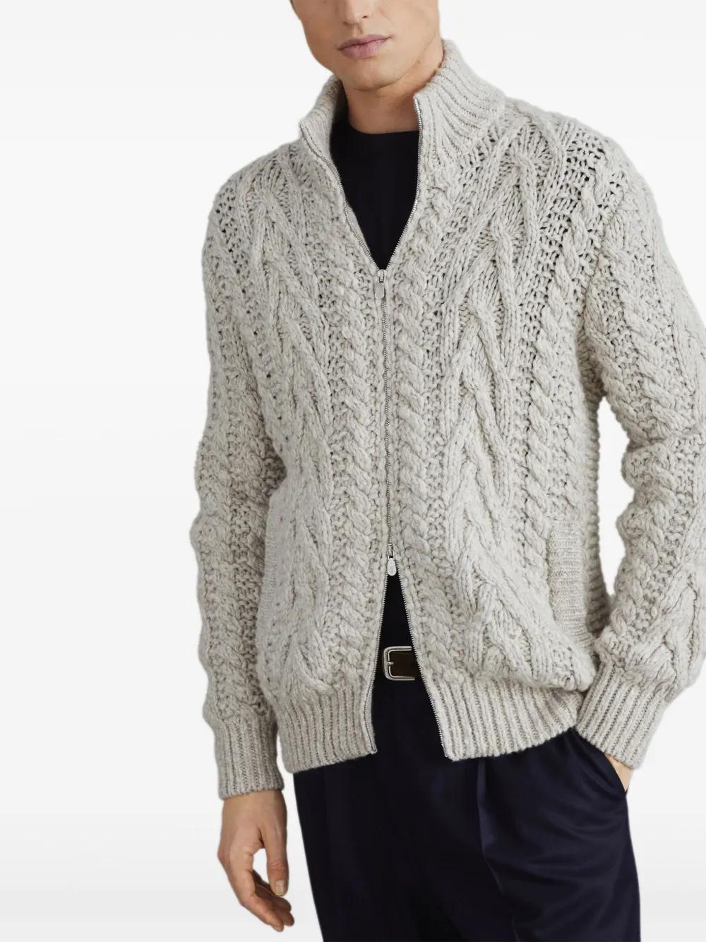 BRUNELLO CUCINELLI Cable-knit Wool And Cashmere-blend Zip-up Cardigan In Neutrals Product Image