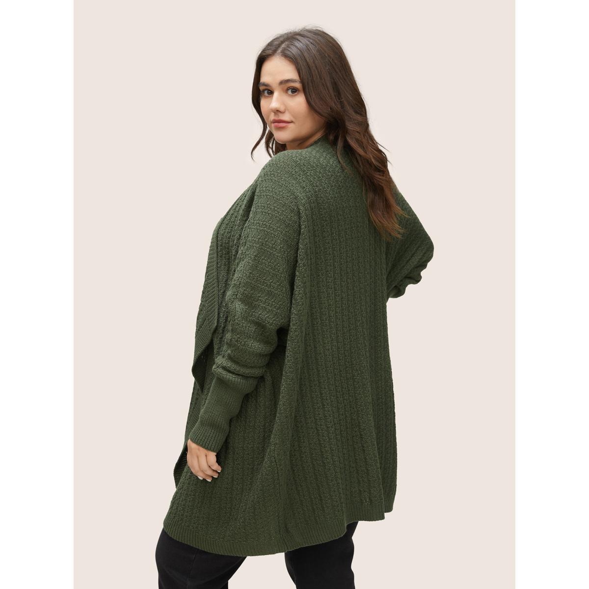 Plus Size Solid Asymmetrical Neck Batwing Sleeve Cardigan ArmyGreen Women Casual Loose Long Sleeve Everyday Cardigans BloomChic 28/5X Product Image