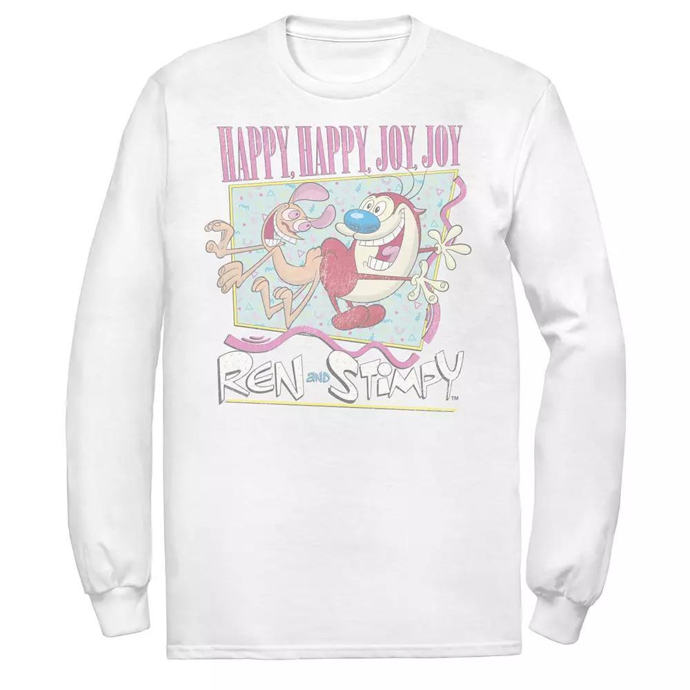 Men's Ren & Stimpy 90's Style Long Sleeve Tee, Size: Medium, White Product Image