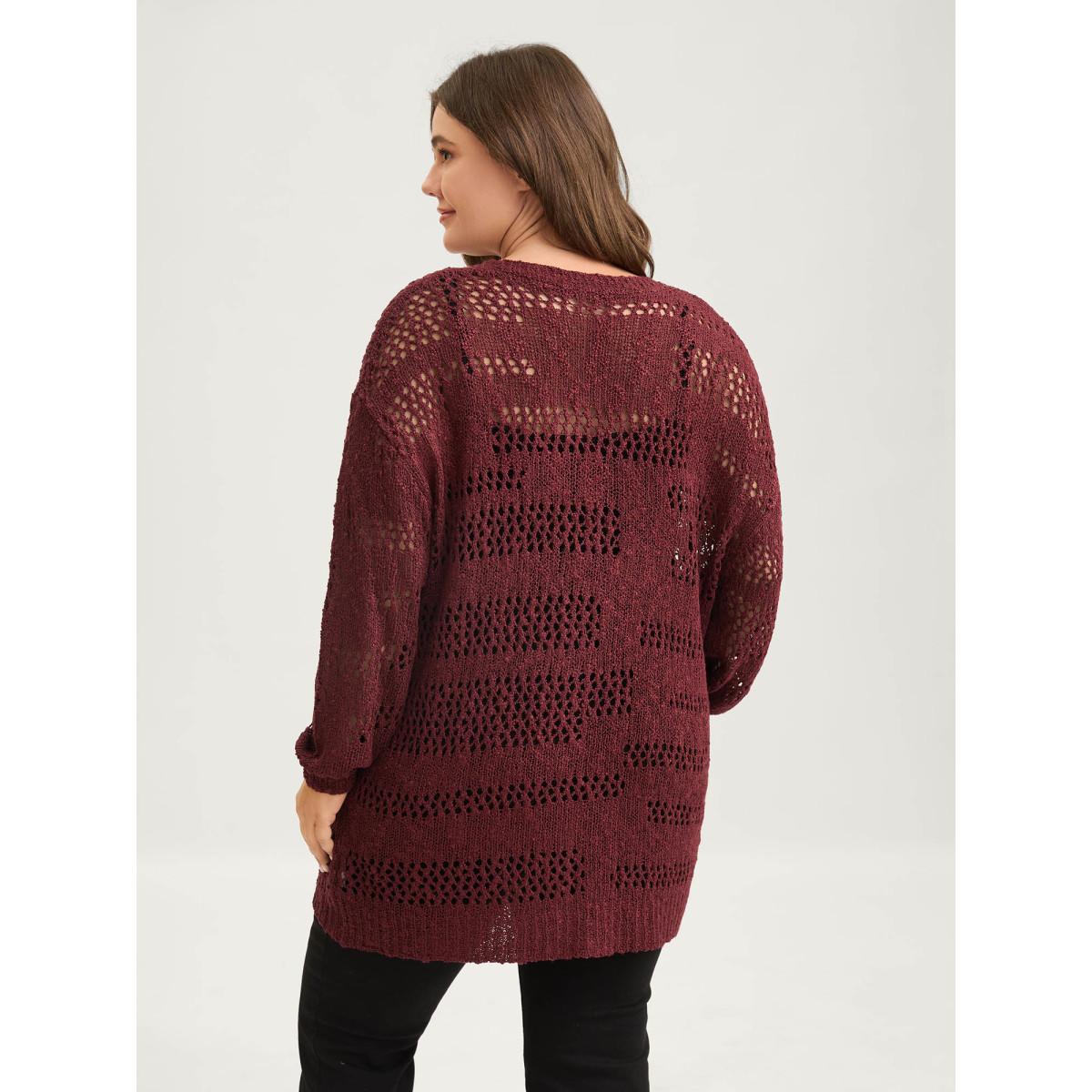 Plus Size Textured Cut-Out Open-Front Knit Cardigan Russet Women Loose Long Sleeve Everyday-Casual Cardigans BloomChic 10/M Product Image