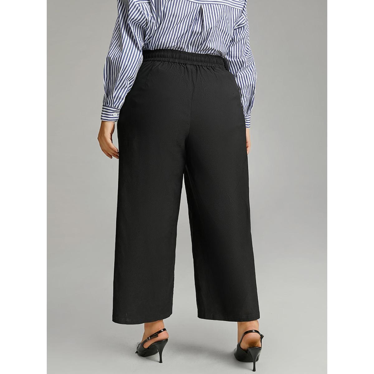 Plus Size Solid Straight Leg High Rise Pants Women Indigo Elegant Straight Leg High Rise Dailywear Pants BloomChic 12/L Product Image